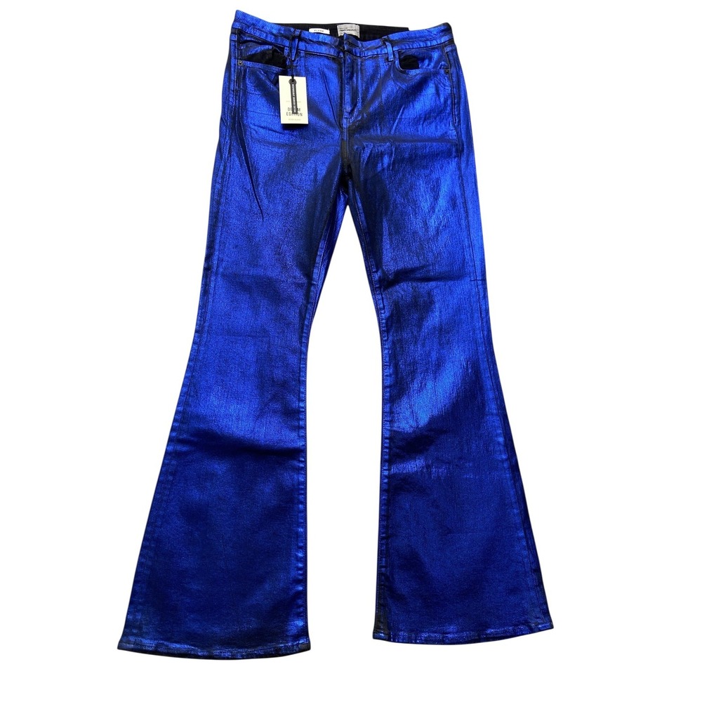 River Island Flare Jeans Womens 33x29.5 Blue Metallic Denim Edition 16R
